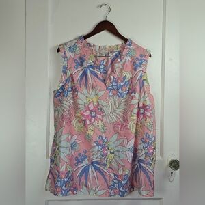 Talbots Pink Tropical Cotton Sleeveless Blouse Plus 1X